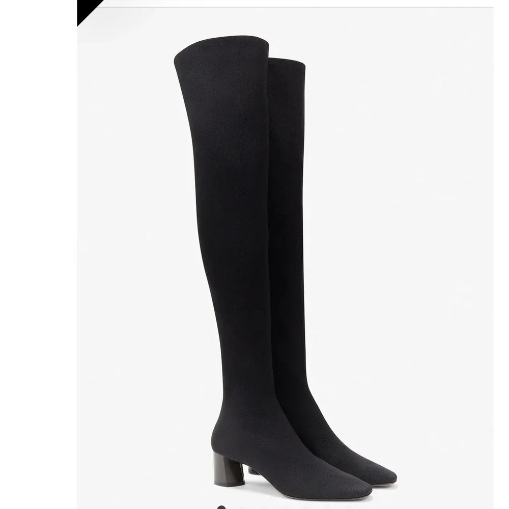 MM LaFleur The Nina Boot Black 3D-Knit Over The Knee Block Heel Italy 36‎ NEW